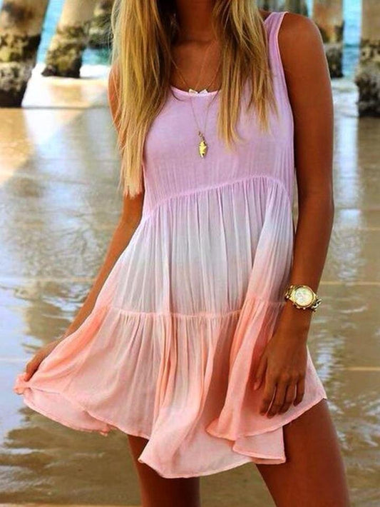 Loose Pink Sleeveless Round Neck Dress - Mini Dresses - INS | Online Fashion Free Shipping Clothing, Dresses, Tops, Shoes - 08/07/2021 - 20-30 - Category_Mini Dresses