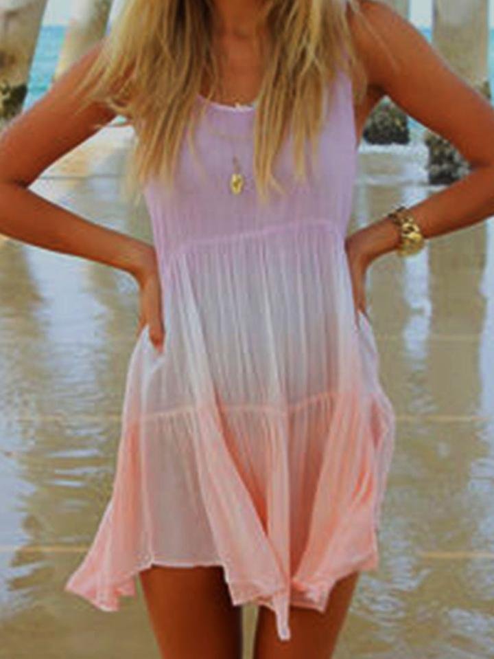 Loose Pink Sleeveless Round Neck Dress - Mini Dresses - INS | Online Fashion Free Shipping Clothing, Dresses, Tops, Shoes - 08/07/2021 - 20-30 - Category_Mini Dresses