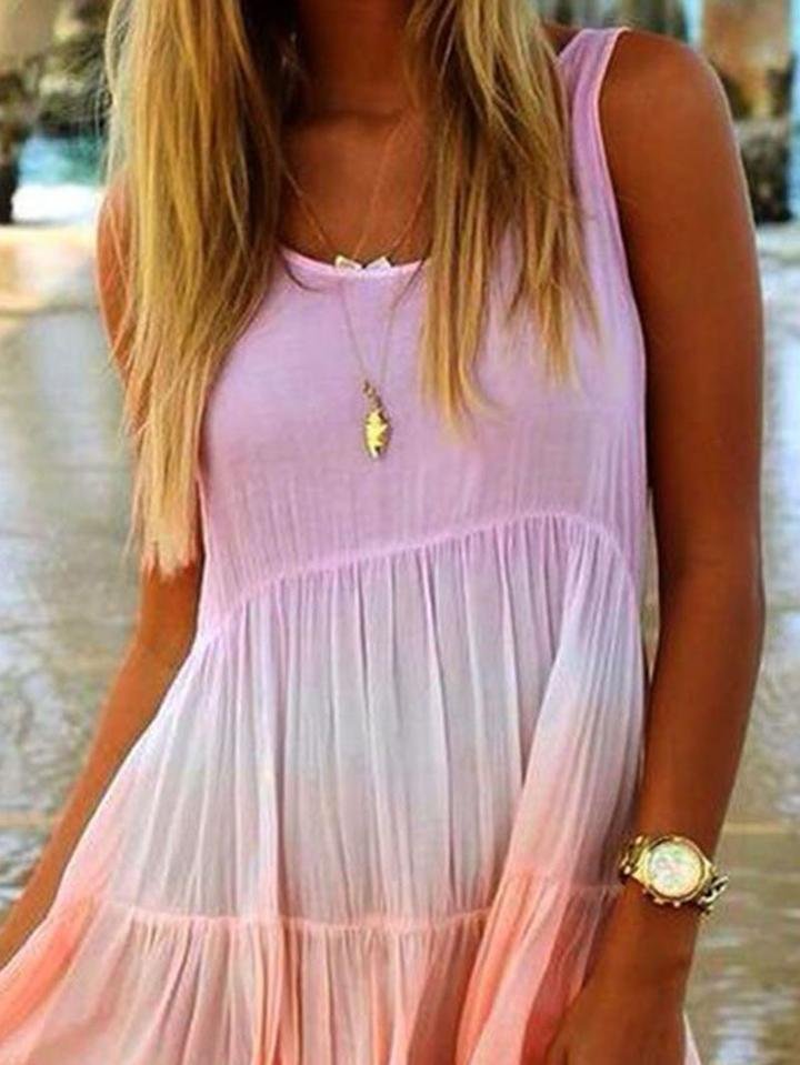 Loose Pink Sleeveless Round Neck Dress - Mini Dresses - INS | Online Fashion Free Shipping Clothing, Dresses, Tops, Shoes - 08/07/2021 - 20-30 - Category_Mini Dresses