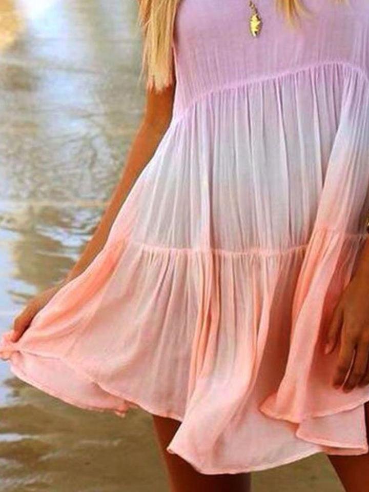 Loose Pink Sleeveless Round Neck Dress - Mini Dresses - INS | Online Fashion Free Shipping Clothing, Dresses, Tops, Shoes - 08/07/2021 - 20-30 - Category_Mini Dresses