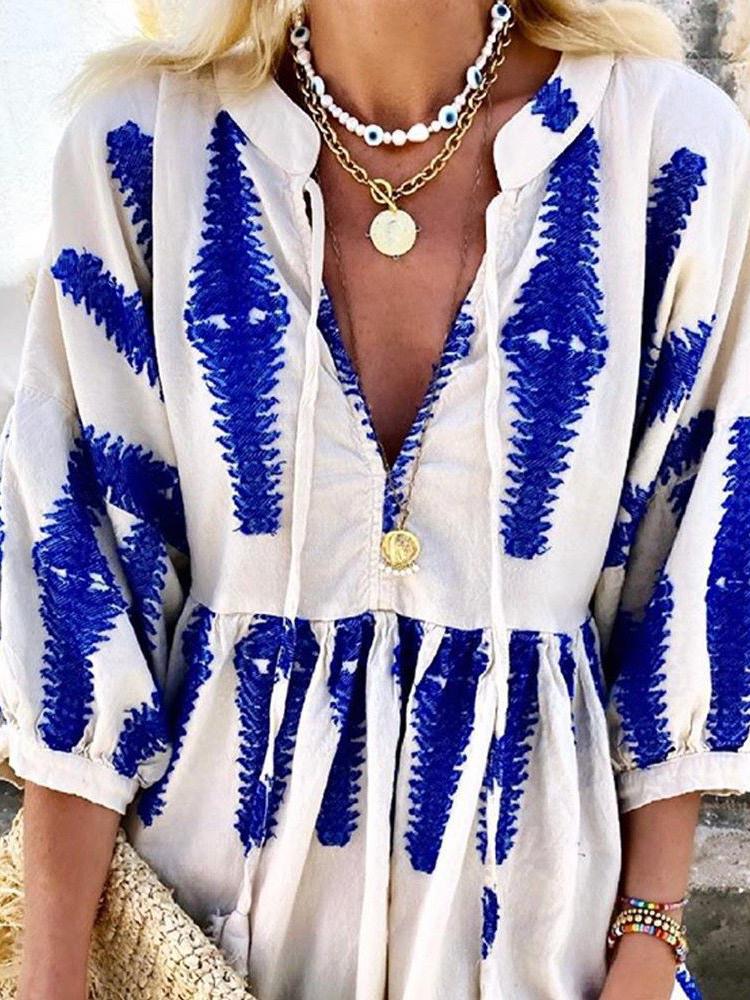 Loose Printed Long Sleeve Retro Dress - Mini Dresses - INS | Online Fashion Free Shipping Clothing, Dresses, Tops, Shoes - 19/06/2021 - 30-40 - Category_Mini Dresses