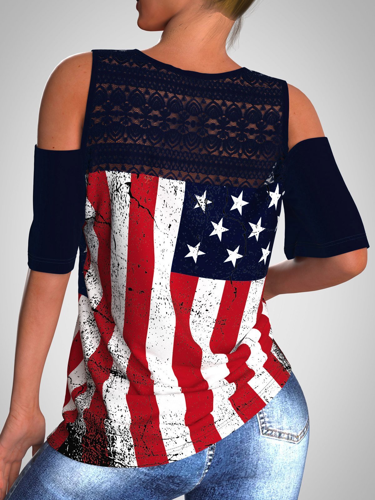 Loose Printed Off-the-shoulder Short Sleeve T-shirt - T Shirts - INS | Online Fashion Free Shipping Clothing, Dresses, Tops, Shoes - 05/22/2021 - Category_T Shirts - Color_Multicolor