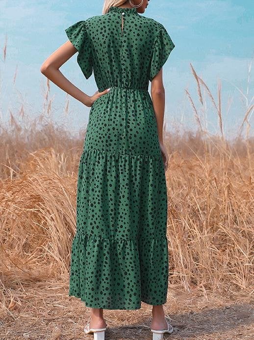 Loose Printed Short-sleeved Polka-dot Dress - Maxi Dresses - INS | Online Fashion Free Shipping Clothing, Dresses, Tops, Shoes - 18/06/2021 - 30-40 - color-green