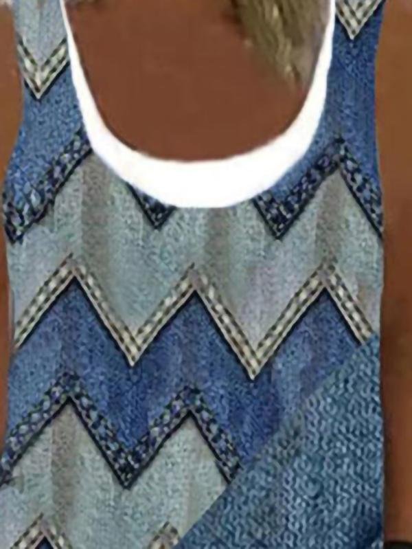 Loose Printed Sleeveless Round Neck Dresses - Mini Dresses - INS | Online Fashion Free Shipping Clothing, Dresses, Tops, Shoes - 10/06/2021 - Color_Black - Color_Blue