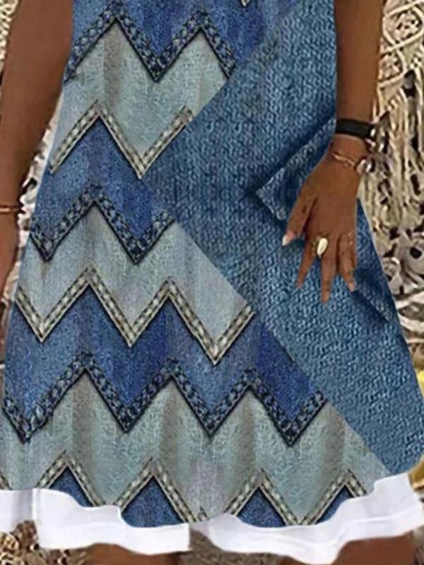 Loose Printed Sleeveless Round Neck Dresses - Mini Dresses - INS | Online Fashion Free Shipping Clothing, Dresses, Tops, Shoes - 10/06/2021 - Color_Black - Color_Blue