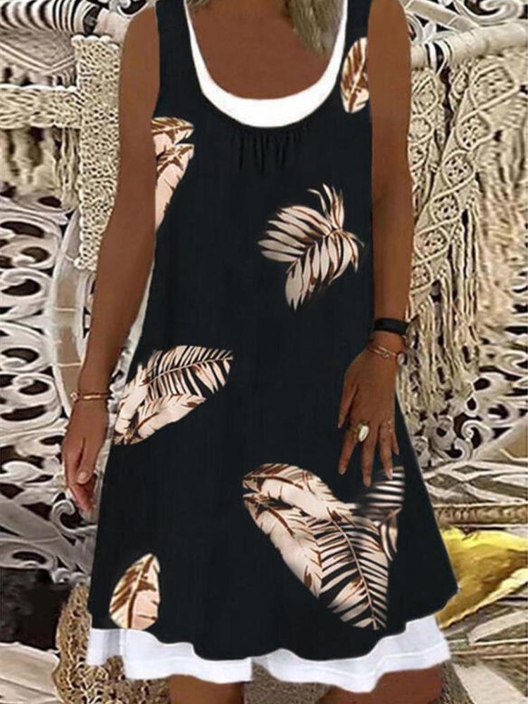 Loose Printed Sleeveless Round Neck Dresses - Mini Dresses - INS | Online Fashion Free Shipping Clothing, Dresses, Tops, Shoes - 10/06/2021 - Color_Black - Color_Blue