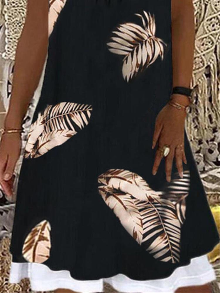 Loose Printed Sleeveless Round Neck Dresses - Mini Dresses - INS | Online Fashion Free Shipping Clothing, Dresses, Tops, Shoes - 10/06/2021 - Color_Black - Color_Blue
