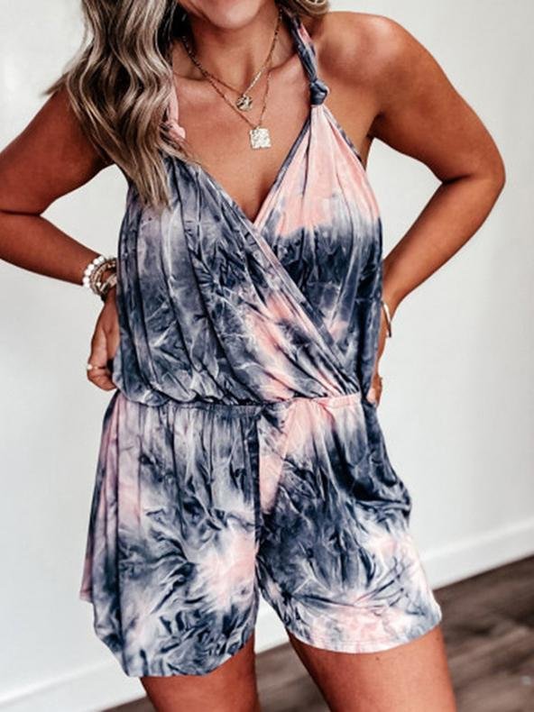 Loose Printed V-neck Suspender Jumpsuit - Jumpsuits - INS | Online Fashion Free Shipping Clothing, Dresses, Tops, Shoes - 24/05/2021 - Color_Blue - Color_Pink