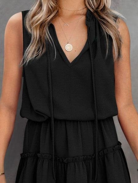 Loose Pullover Solid Color V-neck Ruffle Dress - Mini Dresses - INS | Online Fashion Free Shipping Clothing, Dresses, Tops, Shoes - 08/06/2021 - Color_Black - Color_Blue