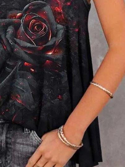 Loose Rose Pattern Sleeveless Tank Top - Tank Tops - INS | Online Fashion Free Shipping Clothing, Dresses, Tops, Shoes - 03/06/2021 - Color_Black - Season_Summer