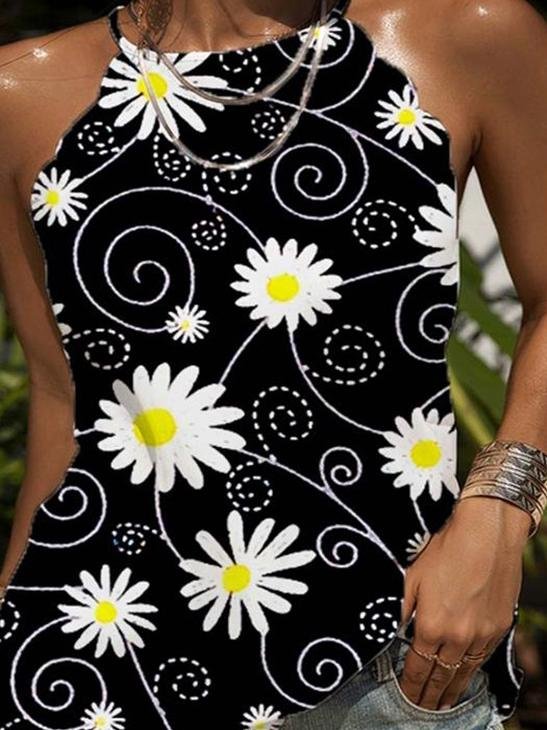 Loose Round Neck Daisy Print Tank Tops - Tank Tops - INS | Online Fashion Free Shipping Clothing, Dresses, Tops, Shoes - 05/07/2021 - 10-20 - Category_Tank Tops