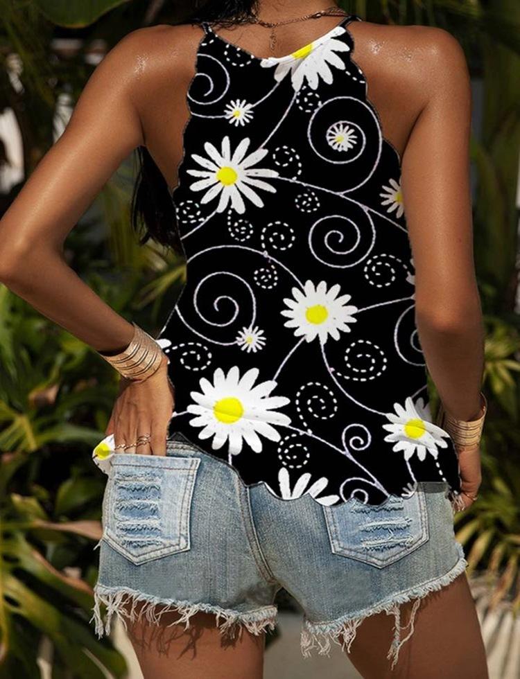 Loose Round Neck Daisy Print Tank Tops - Tank Tops - INS | Online Fashion Free Shipping Clothing, Dresses, Tops, Shoes - 05/07/2021 - 10-20 - Category_Tank Tops