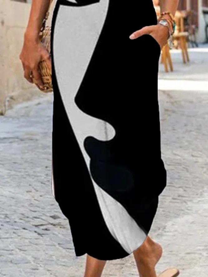 Loose Round Neck Short Sleeve Face Print Dress - Maxi Dresses - INS | Online Fashion Free Shipping Clothing, Dresses, Tops, Shoes - 06/07/2021 - 20-30 - Category_Maxi Dresses