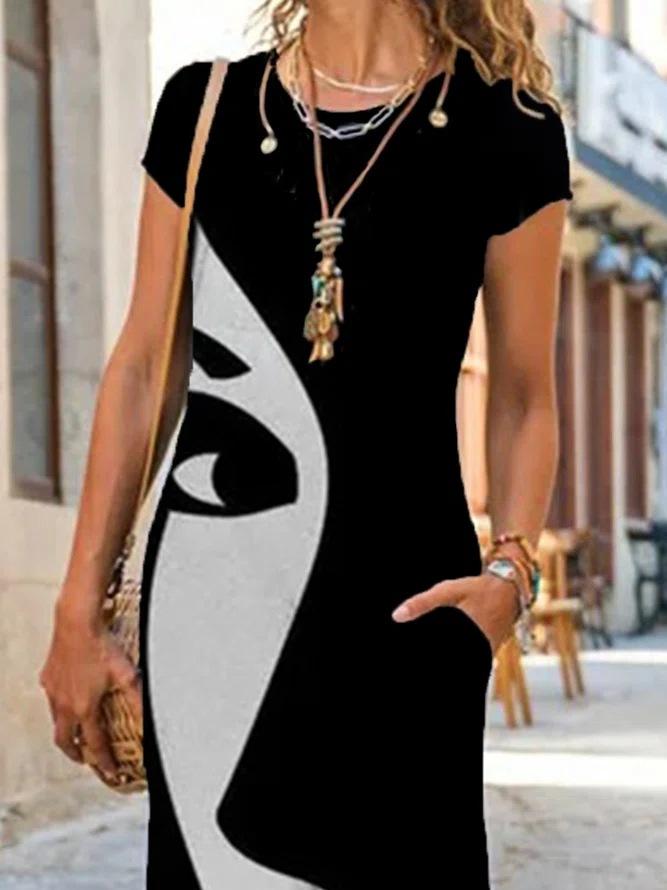 Loose Round Neck Short Sleeve Face Print Dress - Maxi Dresses - INS | Online Fashion Free Shipping Clothing, Dresses, Tops, Shoes - 06/07/2021 - 20-30 - Category_Maxi Dresses