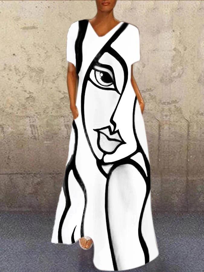Loose Round Neck Short Sleeve Long Dress - Maxi Dresses - INS | Online Fashion Free Shipping Clothing, Dresses, Tops, Shoes - 16/06/2021 - 20-30 - color-polka-dot-white