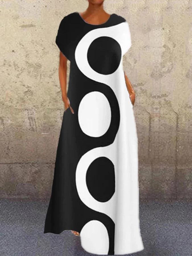 Loose Round Neck Short Sleeve Long Dress - Maxi Dresses - INS | Online Fashion Free Shipping Clothing, Dresses, Tops, Shoes - 16/06/2021 - 20-30 - color-polka-dot-white