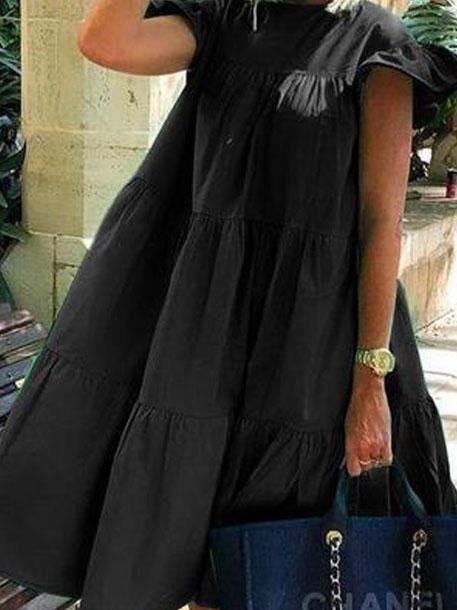 Loose Round Neck Short Sleeve Mini Dress - Mini Dresses - INS | Online Fashion Free Shipping Clothing, Dresses, Tops, Shoes - 03/06/2021 - Category_Mini Dresses - Color_Black