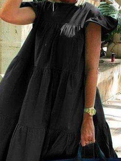 Loose Round Neck Short Sleeve Mini Dress - Mini Dresses - INS | Online Fashion Free Shipping Clothing, Dresses, Tops, Shoes - 03/06/2021 - Category_Mini Dresses - Color_Black