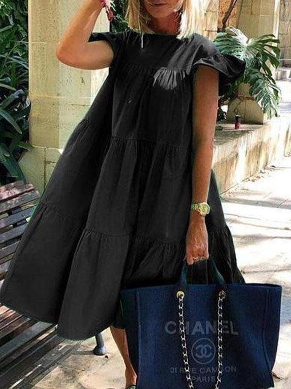 Loose Round Neck Short Sleeve Mini Dress - Mini Dresses - INS | Online Fashion Free Shipping Clothing, Dresses, Tops, Shoes - 03/06/2021 - Category_Mini Dresses - Color_Black