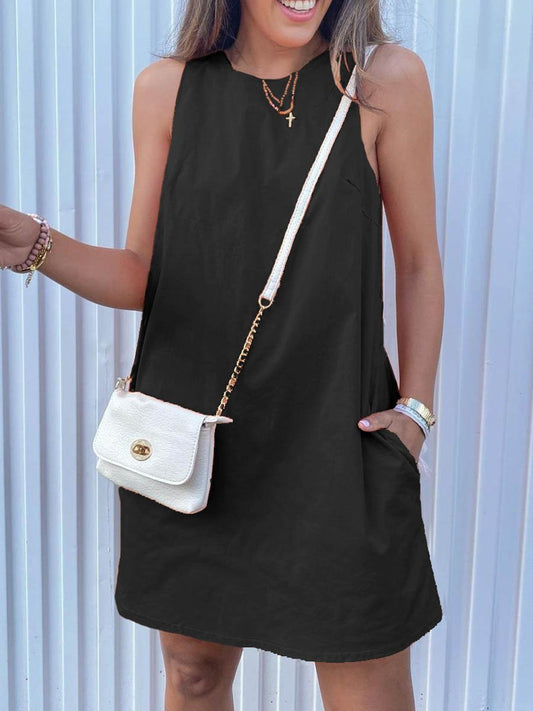 Loose Round Neck Sleeveless Dress - Mini Dresses - INS | Online Fashion Free Shipping Clothing, Dresses, Tops, Shoes - 11/06/2021 - Color_Black - Color_Orange