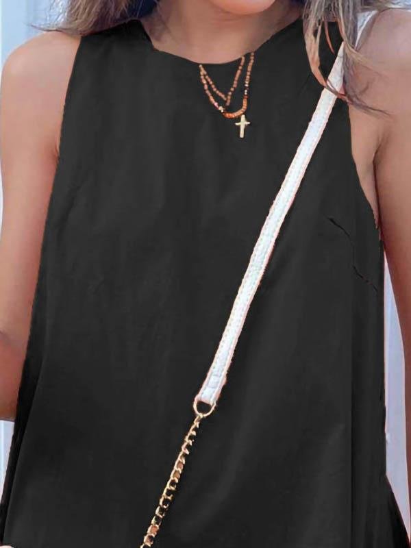 Loose Round Neck Sleeveless Dress - Mini Dresses - INS | Online Fashion Free Shipping Clothing, Dresses, Tops, Shoes - 11/06/2021 - Color_Black - Color_Orange