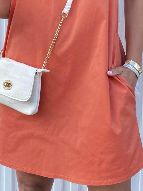 Loose Round Neck Sleeveless Dress - Mini Dresses - INS | Online Fashion Free Shipping Clothing, Dresses, Tops, Shoes - 11/06/2021 - Color_Black - Color_Orange