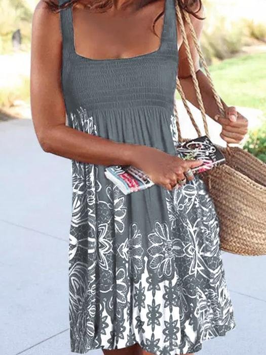 Loose Rubber Floral Sling Sleeveless Skirt - Mini Dresses - INS | Online Fashion Free Shipping Clothing, Dresses, Tops, Shoes - 02/06/2021 - Color_Gray - Color_Green