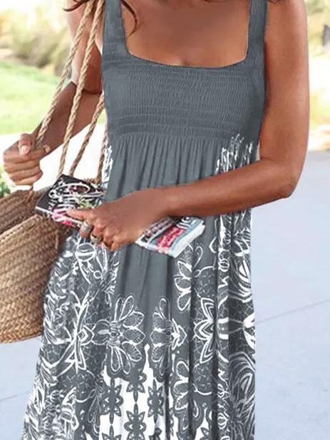 Loose Rubber Floral Sling Sleeveless Skirt - Mini Dresses - INS | Online Fashion Free Shipping Clothing, Dresses, Tops, Shoes - 02/06/2021 - Color_Gray - Color_Green