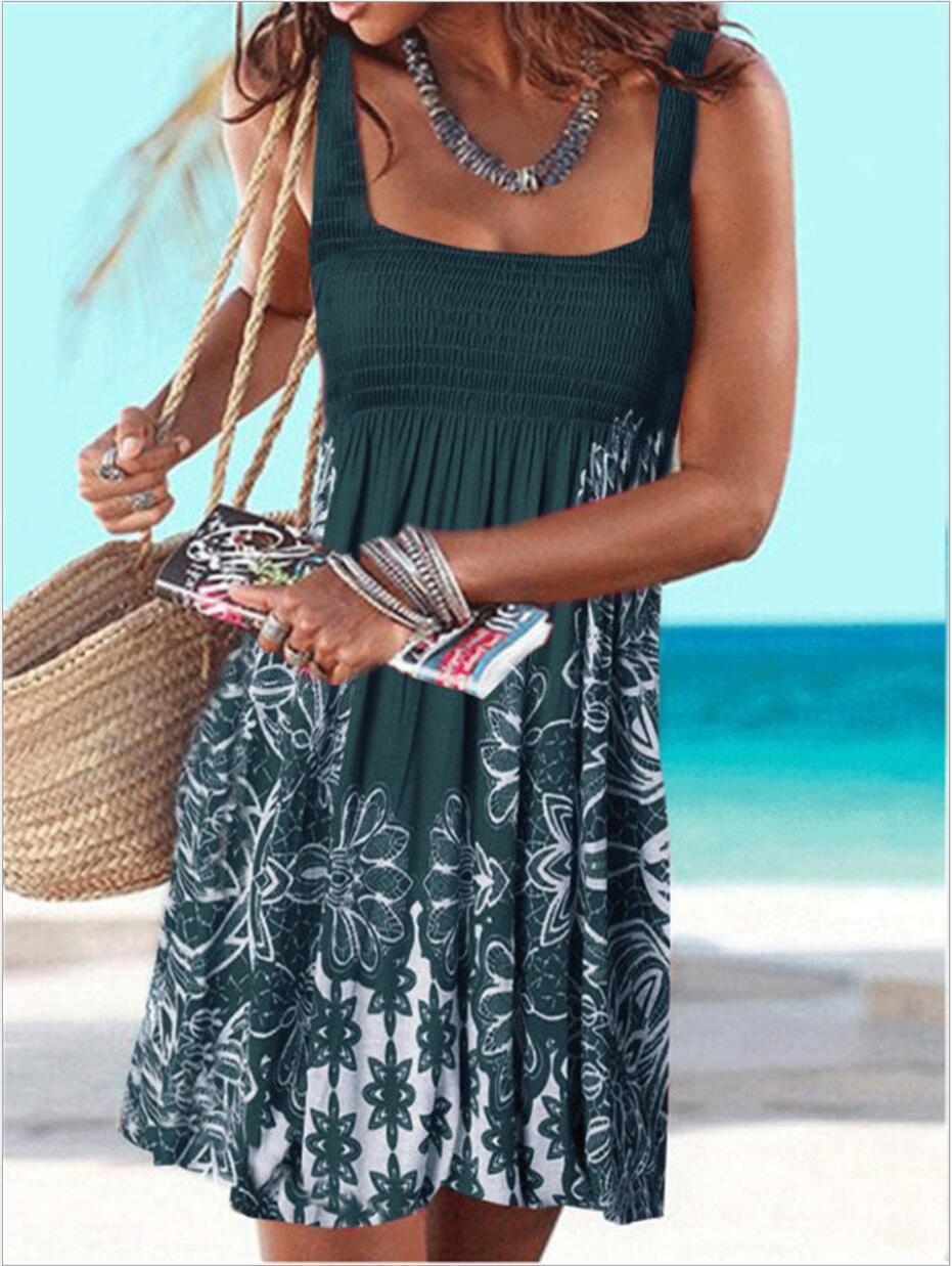 Loose Rubber Floral Sling Sleeveless Skirt - Mini Dresses - INS | Online Fashion Free Shipping Clothing, Dresses, Tops, Shoes - 02/06/2021 - Color_Gray - Color_Green