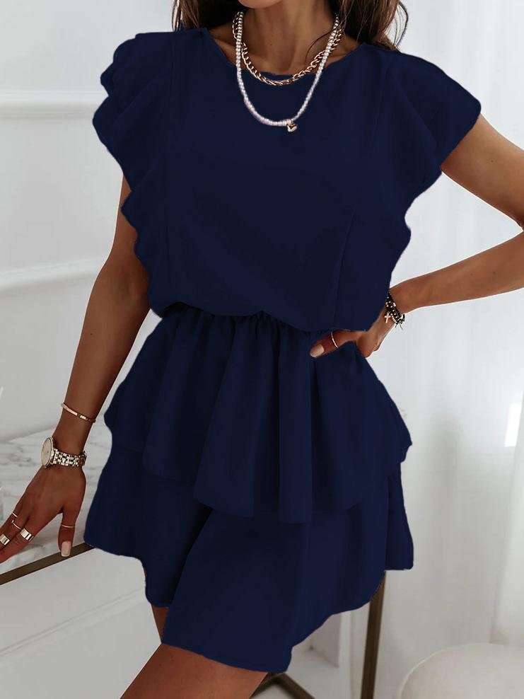 Loose Ruffled Short-sleeved Solid Dress - Mini Dresses - INS | Online Fashion Free Shipping Clothing, Dresses, Tops, Shoes - 20-30 - 21/06/2021 - color-khaki