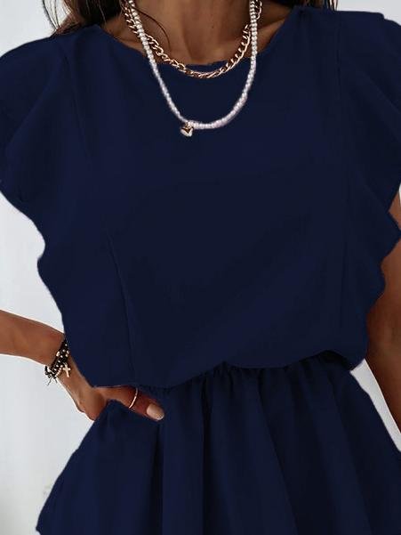 Loose Ruffled Short-sleeved Solid Dress - Mini Dresses - INS | Online Fashion Free Shipping Clothing, Dresses, Tops, Shoes - 20-30 - 21/06/2021 - color-khaki