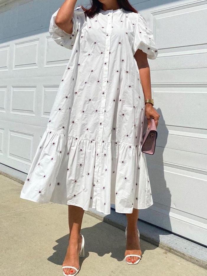 Loose Short Sleeve Printed Shirt Dress - Midi Dresses - INS | Online Fashion Free Shipping Clothing, Dresses, Tops, Shoes - 17/07/2021 - 30-40 - Category_Midi Dresses