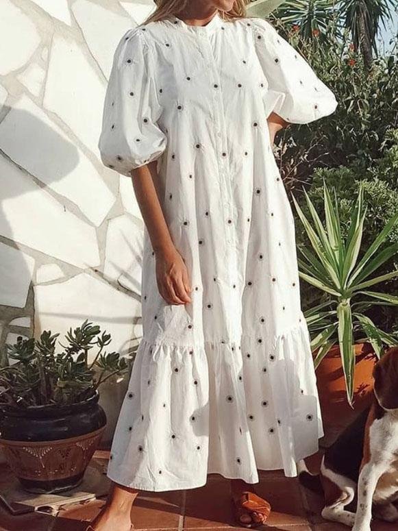 Loose Short Sleeve Printed Shirt Dress - Midi Dresses - INS | Online Fashion Free Shipping Clothing, Dresses, Tops, Shoes - 17/07/2021 - 30-40 - Category_Midi Dresses