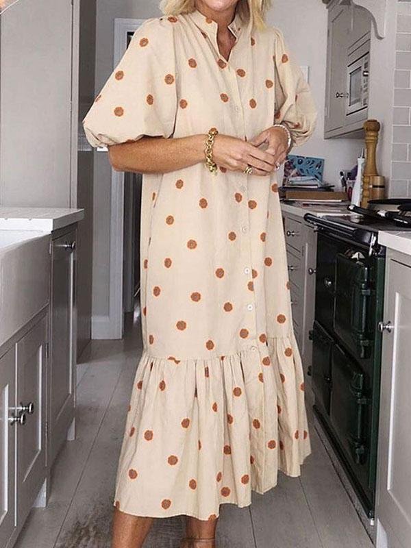 Loose Short Sleeve Printed Shirt Dress - Midi Dresses - INS | Online Fashion Free Shipping Clothing, Dresses, Tops, Shoes - 17/07/2021 - 30-40 - Category_Midi Dresses