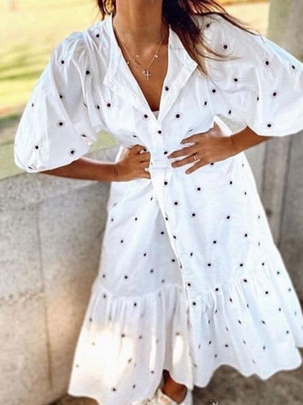 Loose Short Sleeve Printed Shirt Dress - Midi Dresses - INS | Online Fashion Free Shipping Clothing, Dresses, Tops, Shoes - 17/07/2021 - 30-40 - Category_Midi Dresses