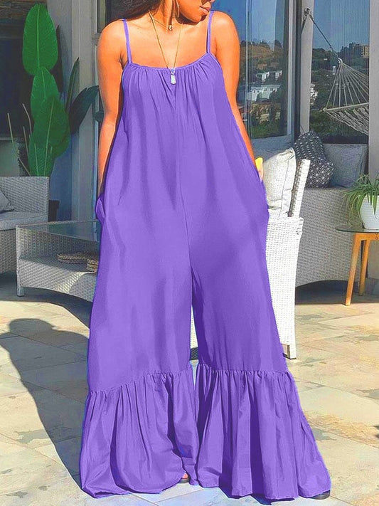 Loose Sleeveless Solid Flared Jumpsuit - Jumpsuits & Rompers - INS | Online Fashion Free Shipping Clothing, Dresses, Tops, Shoes - 08/07/2021 - 30-40 - Bottom