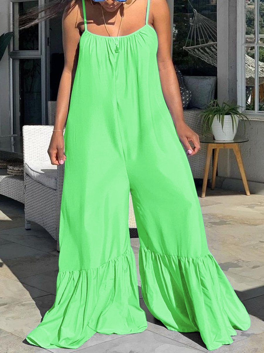 Loose Sleeveless Solid Flared Jumpsuit - Jumpsuits & Rompers - INS | Online Fashion Free Shipping Clothing, Dresses, Tops, Shoes - 08/07/2021 - 30-40 - Bottom