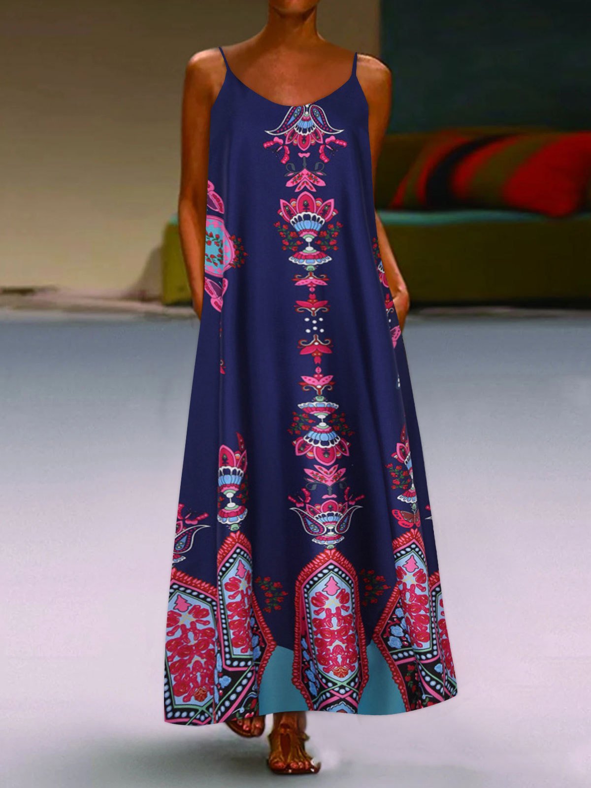 Loose Sleeveless U-neck Print Dress - Maxi Dresses - INS | Online Fashion Free Shipping Clothing, Dresses, Tops, Shoes - 05/07/2021 - 20-30 - color-light-white