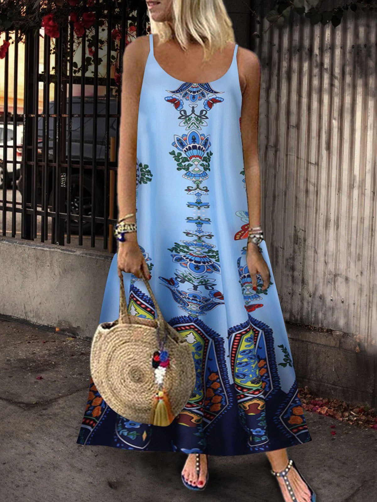 Loose Sleeveless U-neck Print Dress - Maxi Dresses - INS | Online Fashion Free Shipping Clothing, Dresses, Tops, Shoes - 05/07/2021 - 20-30 - color-light-white
