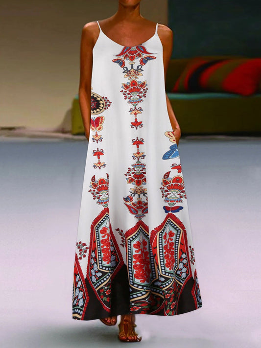 Loose Sleeveless U-neck Print Dress - Maxi Dresses - INS | Online Fashion Free Shipping Clothing, Dresses, Tops, Shoes - 05/07/2021 - 20-30 - color-light-white