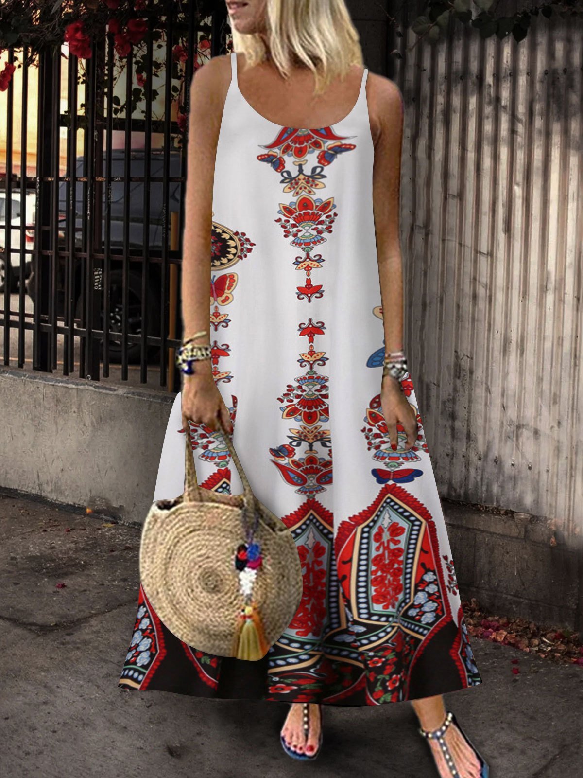 Loose Sleeveless U-neck Print Dress - Maxi Dresses - INS | Online Fashion Free Shipping Clothing, Dresses, Tops, Shoes - 05/07/2021 - 20-30 - color-light-white