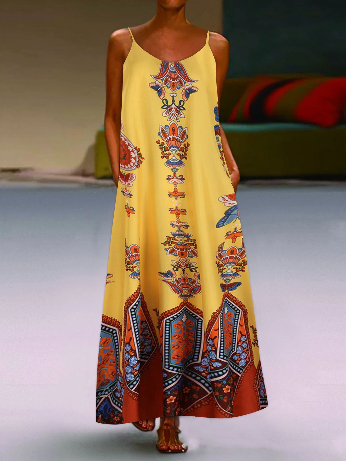 Loose Sleeveless U-neck Print Dress - Maxi Dresses - INS | Online Fashion Free Shipping Clothing, Dresses, Tops, Shoes - 05/07/2021 - 20-30 - color-light-white