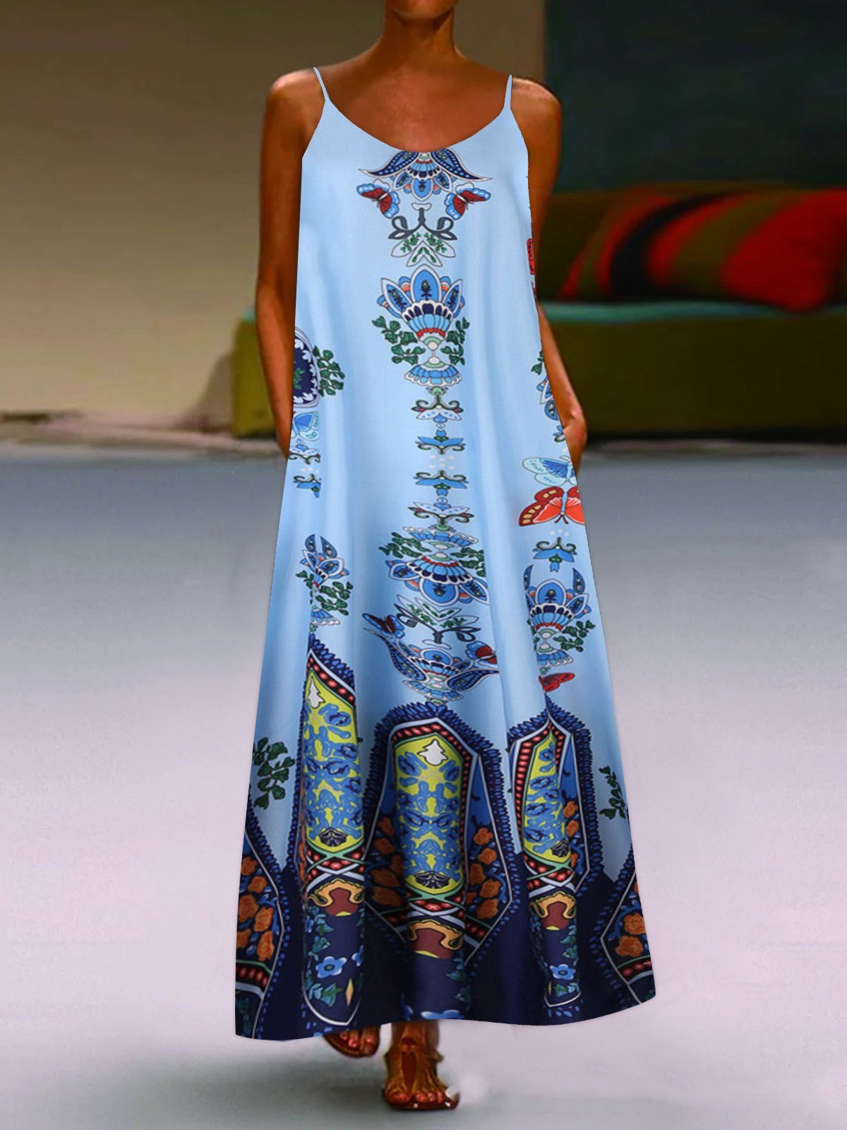 Loose Sleeveless U-neck Print Dress - Maxi Dresses - INS | Online Fashion Free Shipping Clothing, Dresses, Tops, Shoes - 05/07/2021 - 20-30 - color-light-white