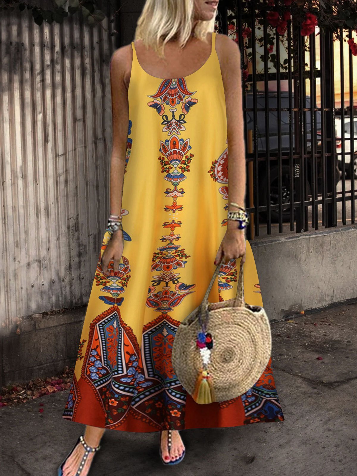 Loose Sleeveless U-neck Print Dress - Maxi Dresses - INS | Online Fashion Free Shipping Clothing, Dresses, Tops, Shoes - 05/07/2021 - 20-30 - color-light-white