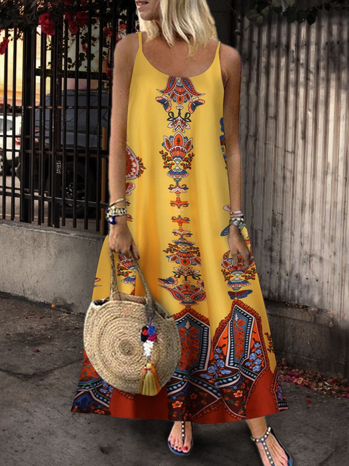 Loose Sleeveless U-neck Print Dress - Maxi Dresses - INS | Online Fashion Free Shipping Clothing, Dresses, Tops, Shoes - 05/07/2021 - 20-30 - color-light-white