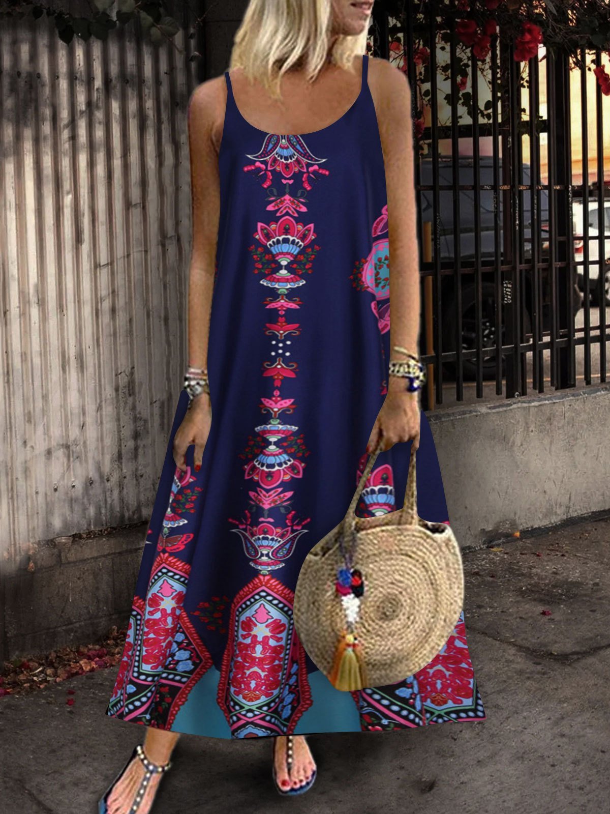 Loose Sleeveless U-neck Print Dress - Maxi Dresses - INS | Online Fashion Free Shipping Clothing, Dresses, Tops, Shoes - 05/07/2021 - 20-30 - color-light-white