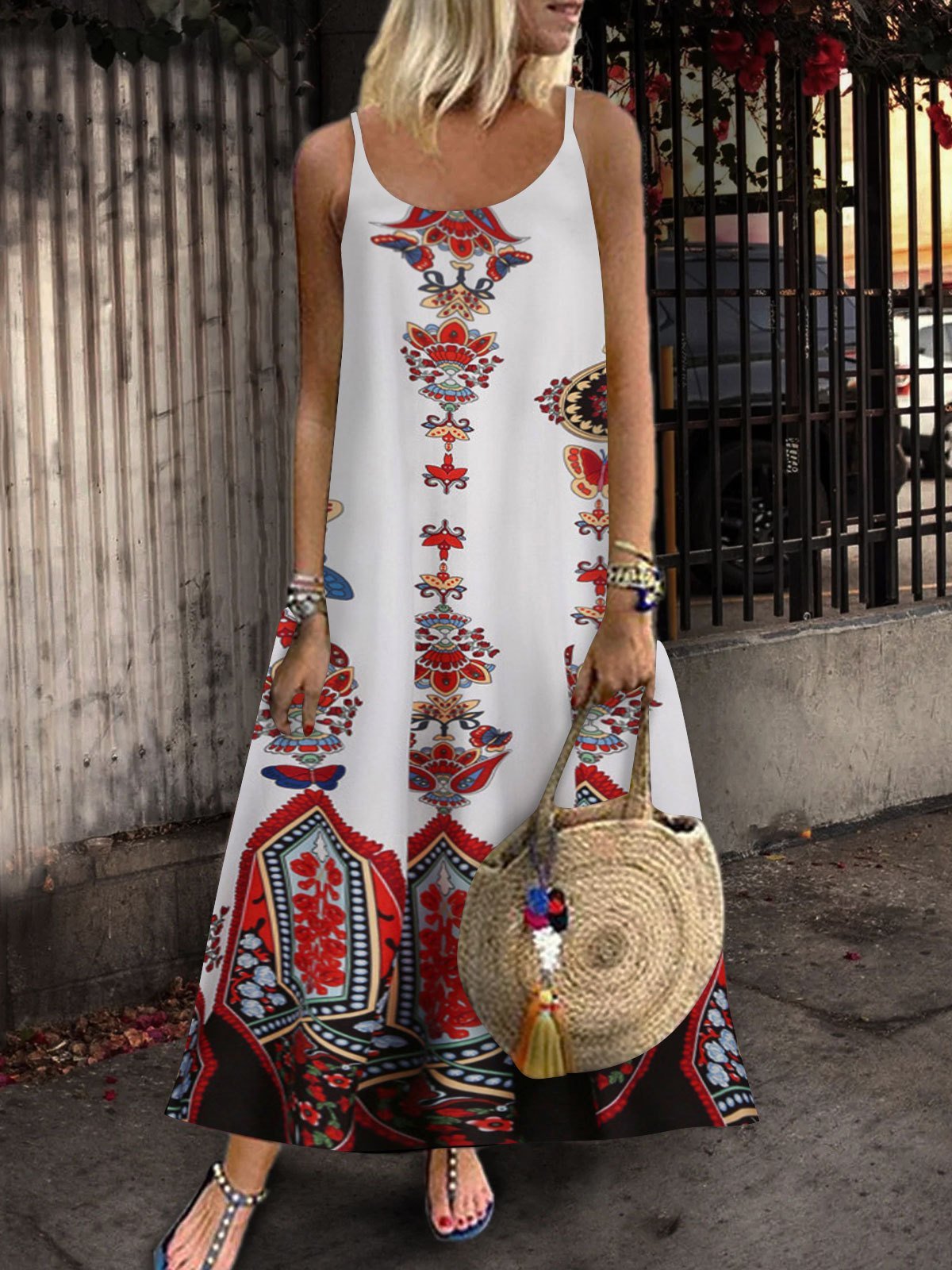 Loose Sleeveless U-neck Print Dress - Maxi Dresses - INS | Online Fashion Free Shipping Clothing, Dresses, Tops, Shoes - 05/07/2021 - 20-30 - color-light-white