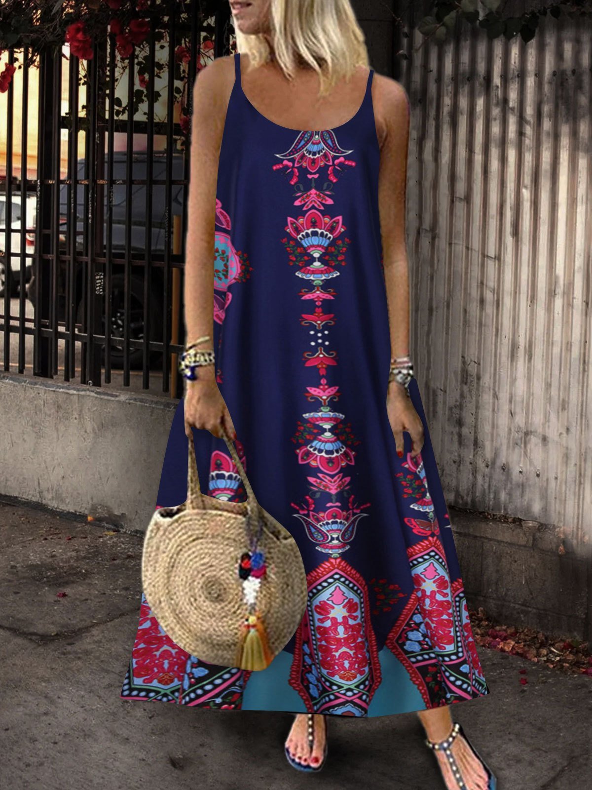 Loose Sleeveless U-neck Print Dress - Maxi Dresses - INS | Online Fashion Free Shipping Clothing, Dresses, Tops, Shoes - 05/07/2021 - 20-30 - color-light-white