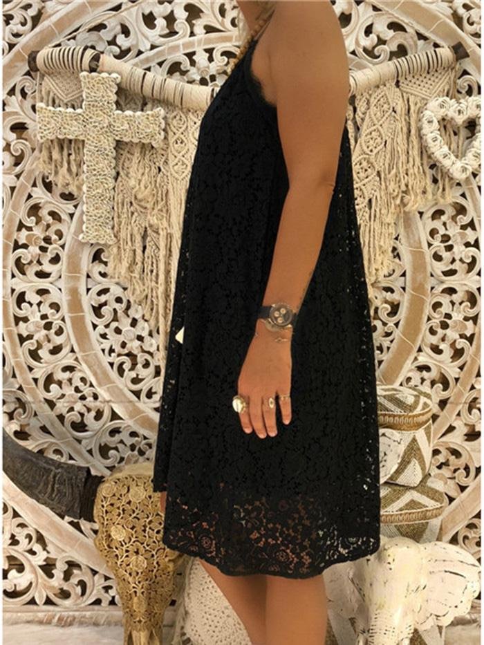 Loose Sleeveless V-Neck Sling Lace Dress - Mini Dresses - INS | Online Fashion Free Shipping Clothing, Dresses, Tops, Shoes - 10-20 - 19/07/2021 - Category_Mini Dresses