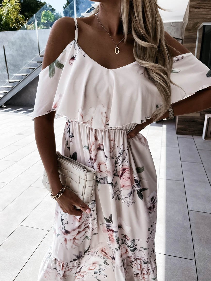Loose Sling Short Sleeve Foral Print Dress - Maxi Dresses - INS | Online Fashion Free Shipping Clothing, Dresses, Tops, Shoes - 09/06/2021 - Color_Apricot - DRE2106090265